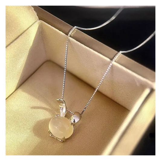 Gemstone Rabbit Necklace E866 - Silver / One Size - Neck 