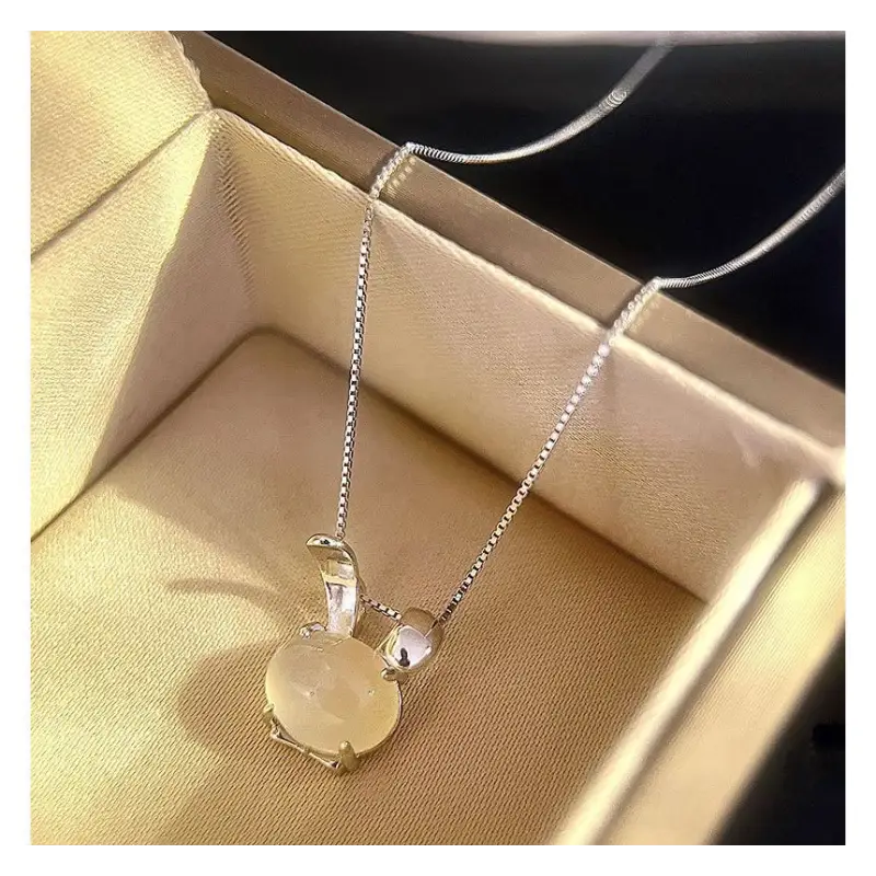 Gemstone Rabbit Necklace E866 - Silver / One Size - Neck 
