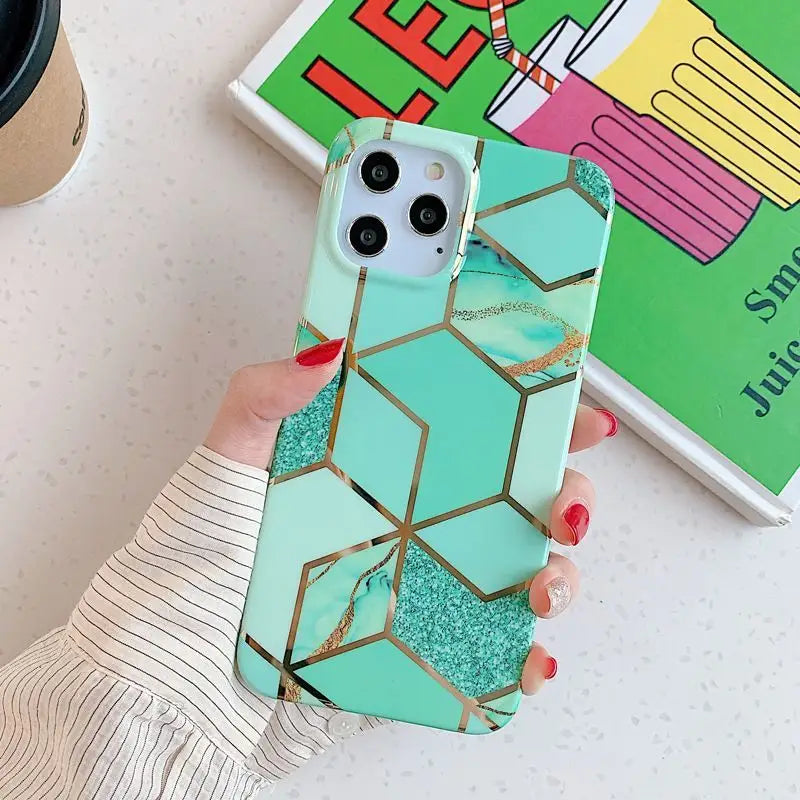 Geometric Marble Print Phone Case - iPhone 12 Pro Max / 12 Pro / 12 / 12 mini / 11 Pro Max / 11 Pro / 11 / SE / XS Max / XS / XR / X / SE 2 / 8 / 8 Plus / 7 / 7 Plus-8