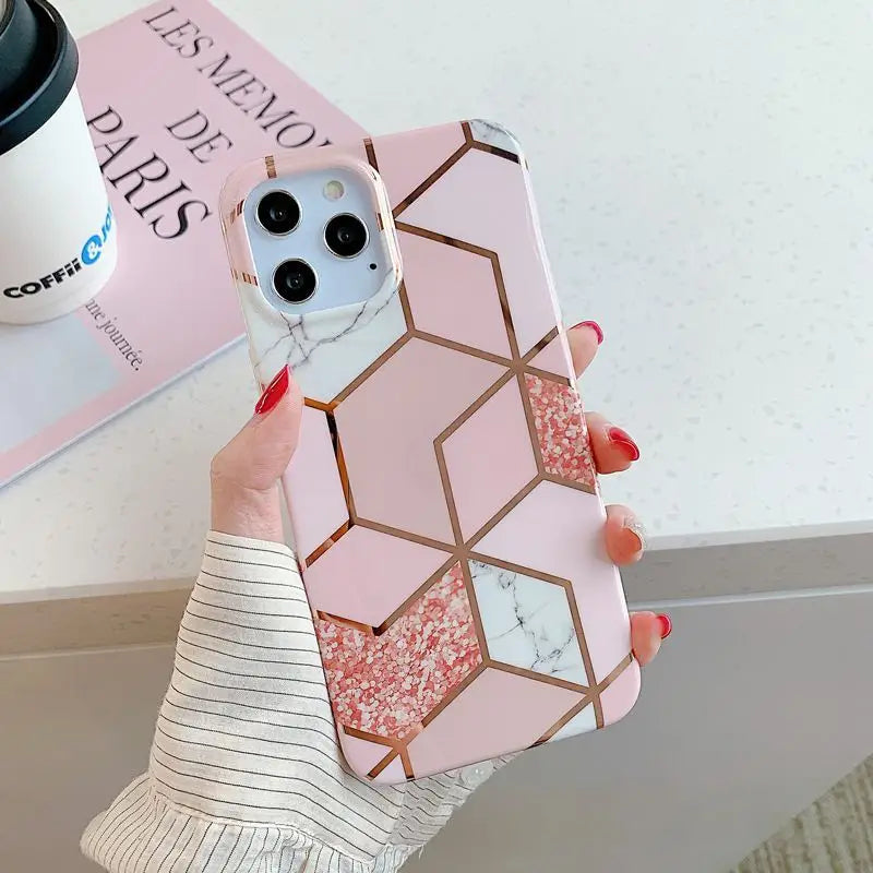 Geometric Marble Print Phone Case - iPhone 12 Pro Max / 12 Pro / 12 / 12 mini / 11 Pro Max / 11 Pro / 11 / SE / XS Max / XS / XR / X / SE 2 / 8 / 8 Plus / 7 / 7 Plus-5