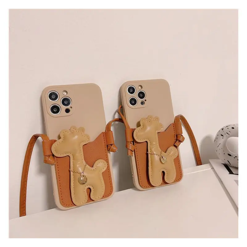 Giraffe Faux Leather Crossbody Strap Phone Case - iPhone 13 