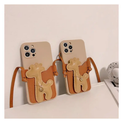 Giraffe Faux Leather Crossbody Strap Phone Case - iPhone 13 