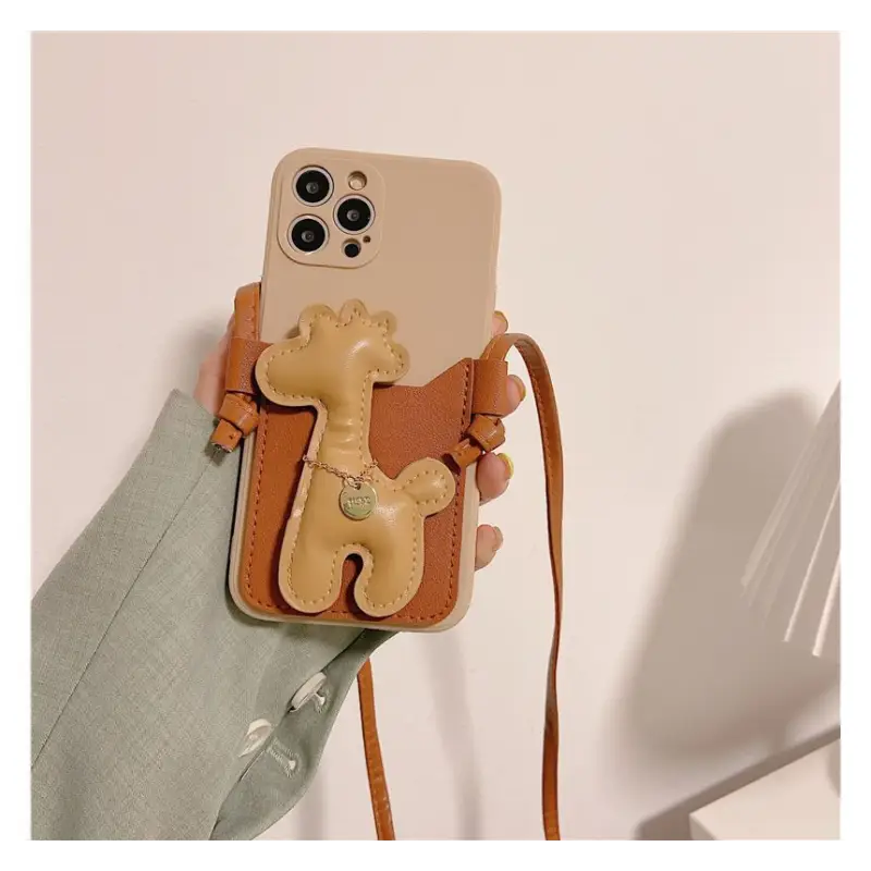 Giraffe Faux Leather Crossbody Strap Phone Case - iPhone 13 