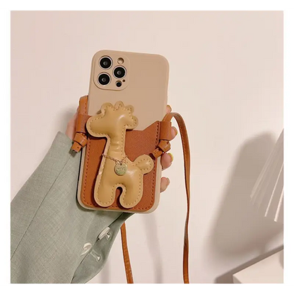 Giraffe Faux Leather Crossbody Strap Phone Case - iPhone 13 