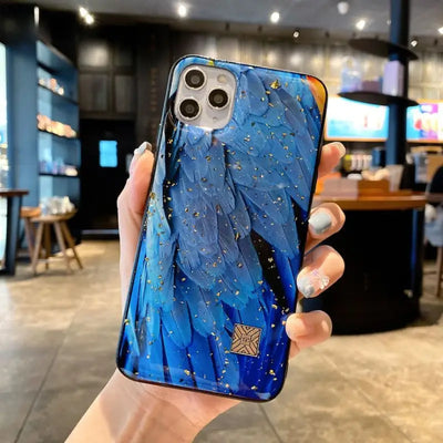 Glitter Feather Print Phone Case - iPhone 13 Pro Max / 13 Pro / 13 / 12 Pro Max / 12 Pro / 12 Mini / 12 / 11 Pro Max / 11 Pro / 11 / XS Max / XR / XS / X / 8 Plus / 7 Plus / 8 / 7-8
