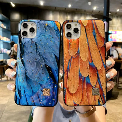 Glitter Feather Print Phone Case - iPhone 13 Pro Max / 13 Pro / 13 / 12 Pro Max / 12 Pro / 12 Mini / 12 / 11 Pro Max / 11 Pro / 11 / XS Max / XR / XS / X / 8 Plus / 7 Plus / 8 / 7-3