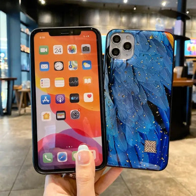 Glitter Feather Print Phone Case - iPhone 13 Pro Max / 13 Pro / 13 / 12 Pro Max / 12 Pro / 12 Mini / 12 / 11 Pro Max / 11 Pro / 11 / XS Max / XR / XS / X / 8 Plus / 7 Plus / 8 / 7-6