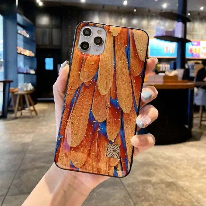 Glitter Feather Print Phone Case - iPhone 13 Pro Max / 13 Pro / 13 / 12 Pro Max / 12 Pro / 12 Mini / 12 / 11 Pro Max / 11 Pro / 11 / XS Max / XR / XS / X / 8 Plus / 7 Plus / 8 / 7-7