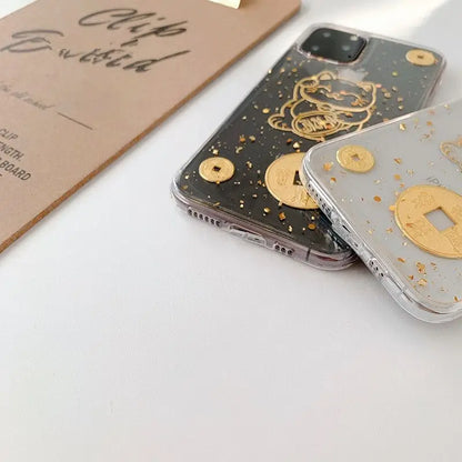 Gold Fortune Cat Print Clear Phone Case - iPhone 12 Mini / 