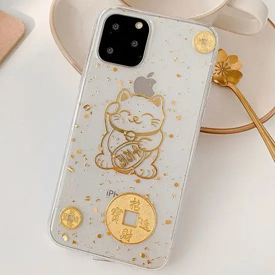 Gold Fortune Cat Print Clear Phone Case - iPhone 12 Mini / 