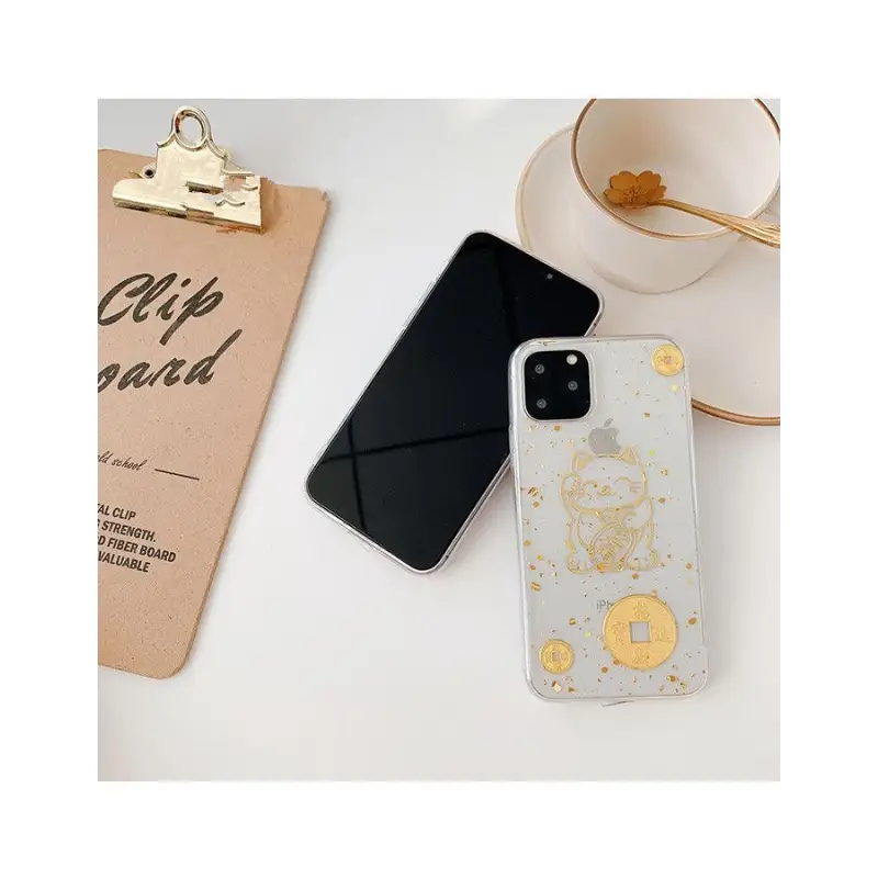 Gold Fortune Cat Print Clear Phone Case - iPhone 12 Mini / 