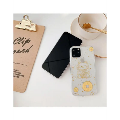 Gold Fortune Cat Print Clear Phone Case - iPhone 12 Mini / 