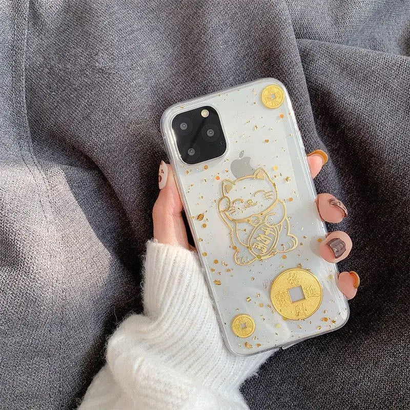 Gold Fortune Cat Print Clear Phone Case - iPhone 12 Mini / 