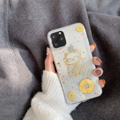 Gold Fortune Cat Print Clear Phone Case - iPhone 12 Mini / 