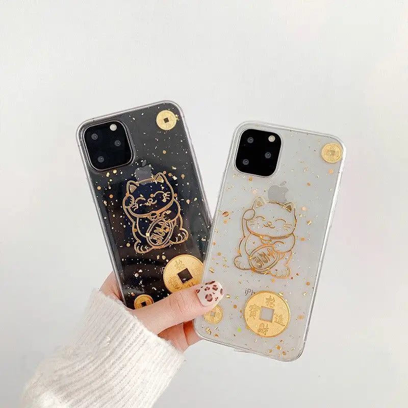 Gold Fortune Cat Print Clear Phone Case - iPhone 12 Mini / 