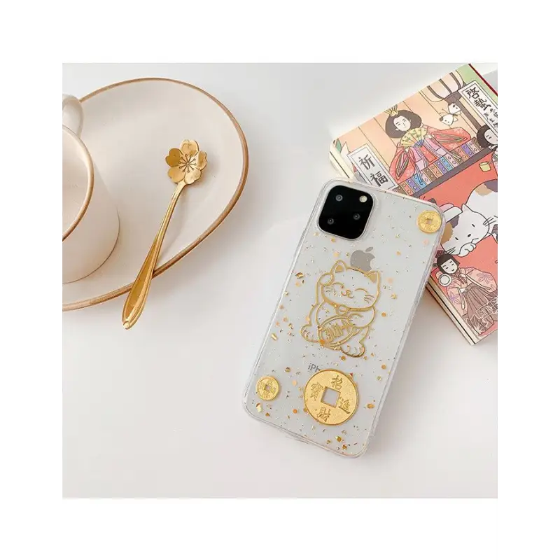 Gold Fortune Cat Print Clear Phone Case - iPhone 12 Mini / 