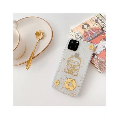 Gold Fortune Cat Print Clear Phone Case - iPhone 12 Mini / 