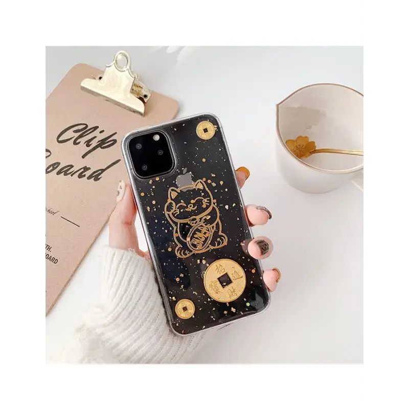 Gold Fortune Cat Print Clear Phone Case - iPhone 12 Mini / 