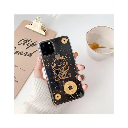 Gold Fortune Cat Print Clear Phone Case - iPhone 12 Mini / 