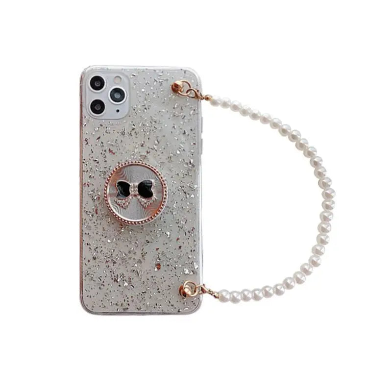 Gold Leaf Faux Pearl Chain Phone Case - iPhone 12 Pro Max / 