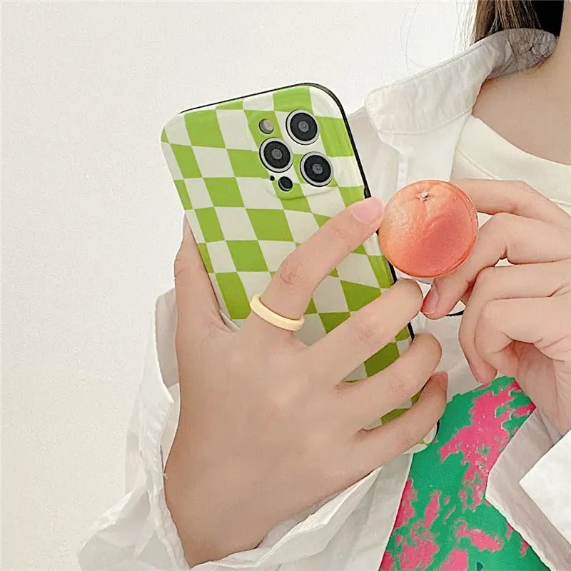 Green Grid Printing With Orange Holder iPhone Case BP274 - 