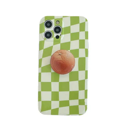 Green Grid Printing With Orange Holder iPhone Case BP274 - 