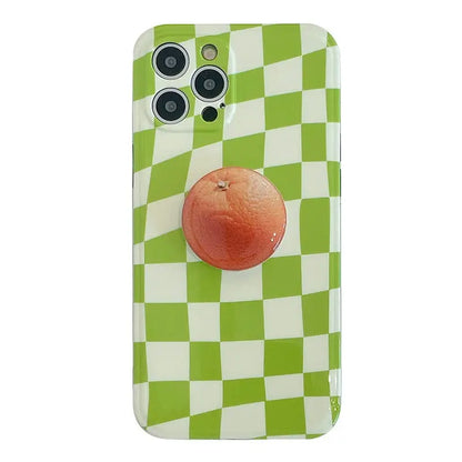 Green Grid Printing With Orange Holder iPhone Case BP274 - 