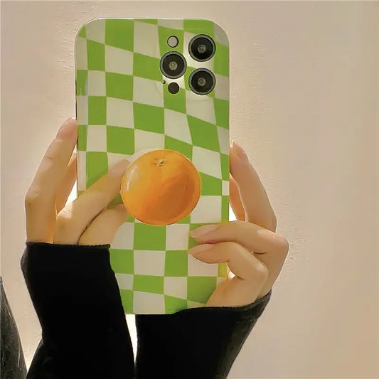 Green Grid Printing With Orange Holder iPhone Case BP274 - 