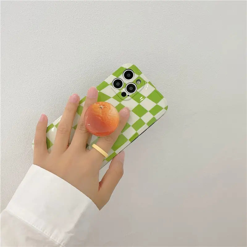 Green Grid Printing With Orange Holder iPhone Case BP274 - 