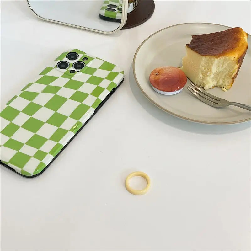 Green Grid Printing With Orange Holder iPhone Case BP274 - 