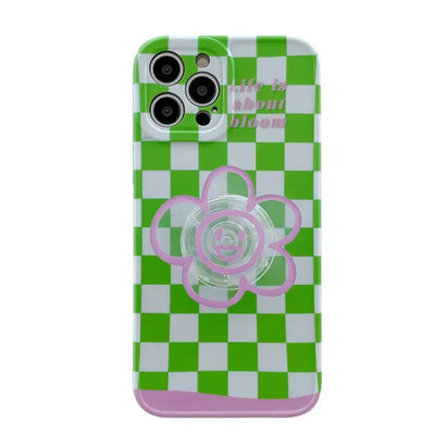 Green Grid Printing With Smile Flower Holder iPhone Case 