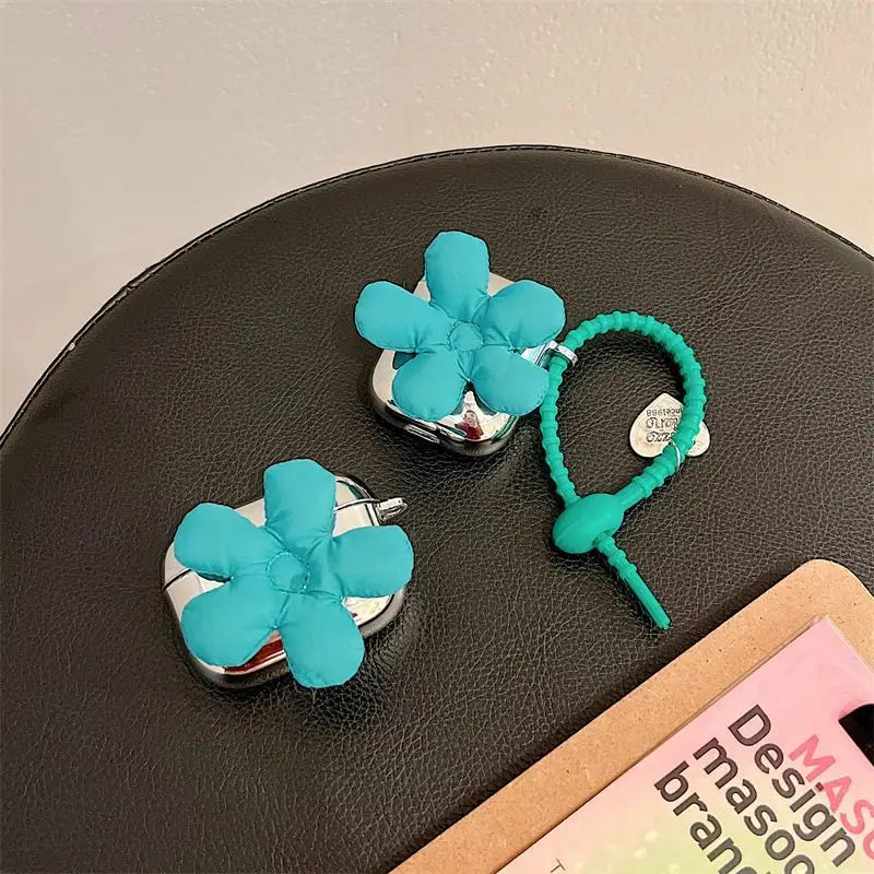 Green Padded  Flower Airpods Earphone Case Cover-2