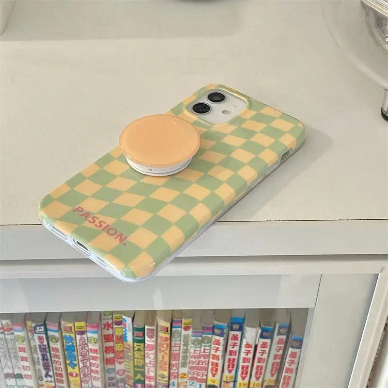 Green Yellow Grid Printing With Holder iPhone Case BP309 - 