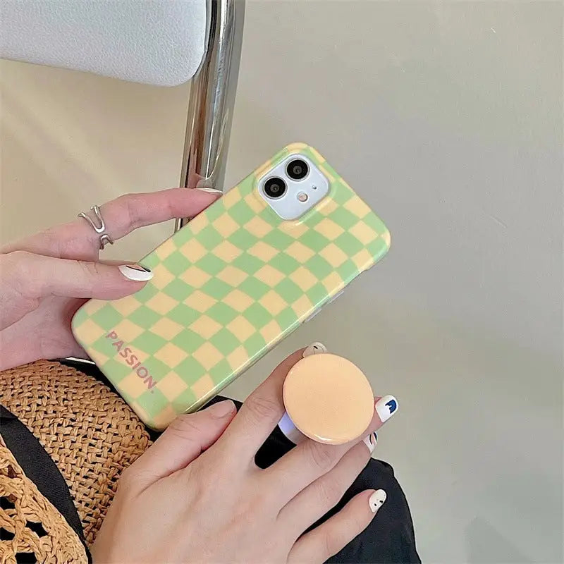 Green Yellow Grid Printing With Holder iPhone Case BP309 - 