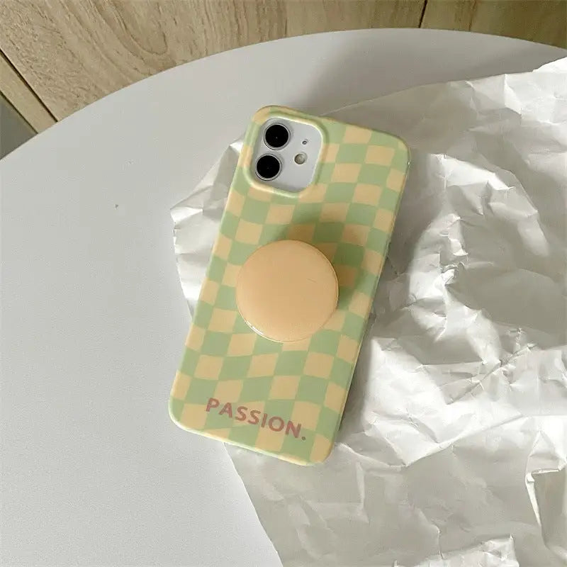 Green Yellow Grid Printing With Holder iPhone Case BP309 - 