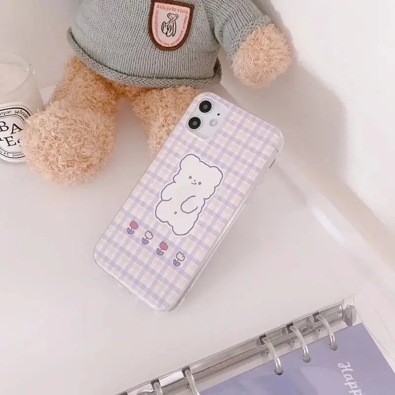 Grid Flower Bear iPhone Case BP020 - iphone case