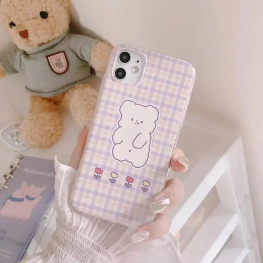 Grid Flower Bear iPhone Case BP020 - iphone case