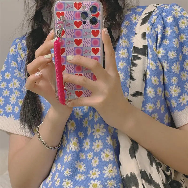Grid Hearts With Elastic Chain iPhone Case BP338 - iphone 