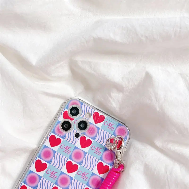 Grid Hearts With Elastic Chain iPhone Case BP338 - iphone 