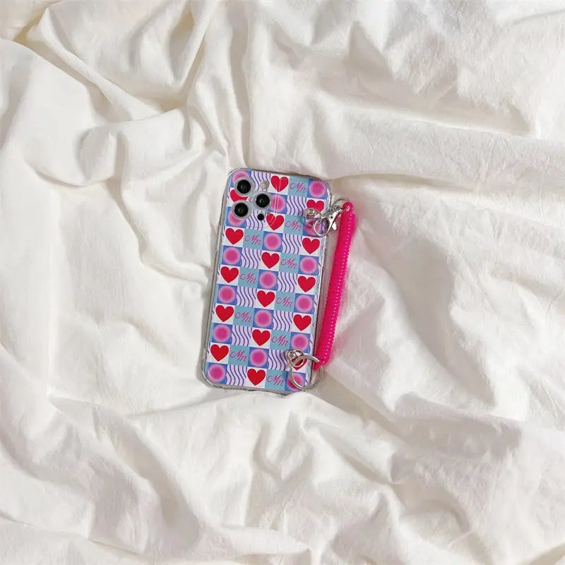 Grid Hearts With Elastic Chain iPhone Case BP338 - iphone 