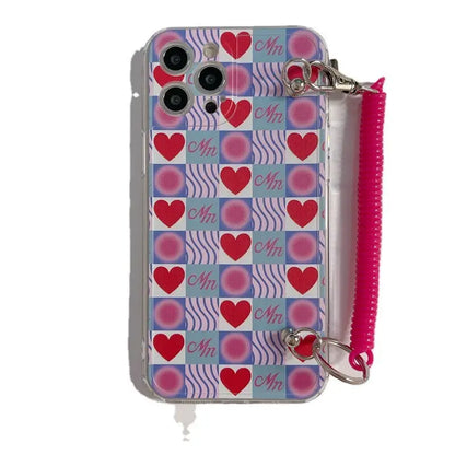 Grid Hearts With Elastic Chain iPhone Case BP338 - iphone 