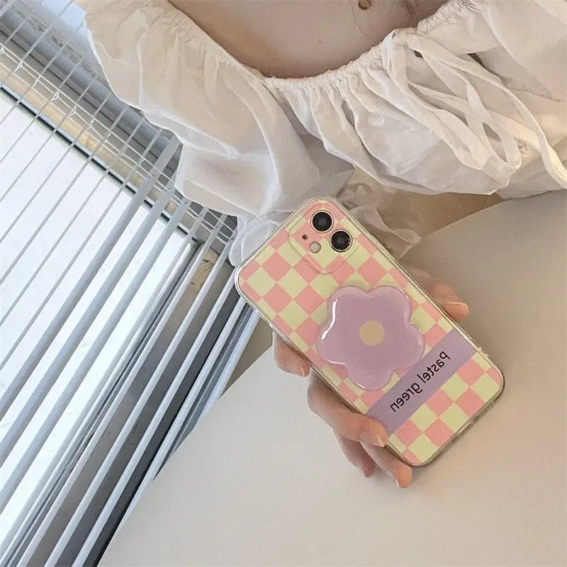 Grid Printing With Flower Holder iPhone Case BP324 - iphone 