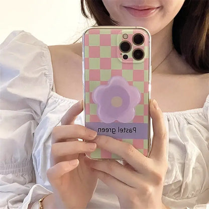 Grid Printing With Flower Holder iPhone Case BP324 - iphone 