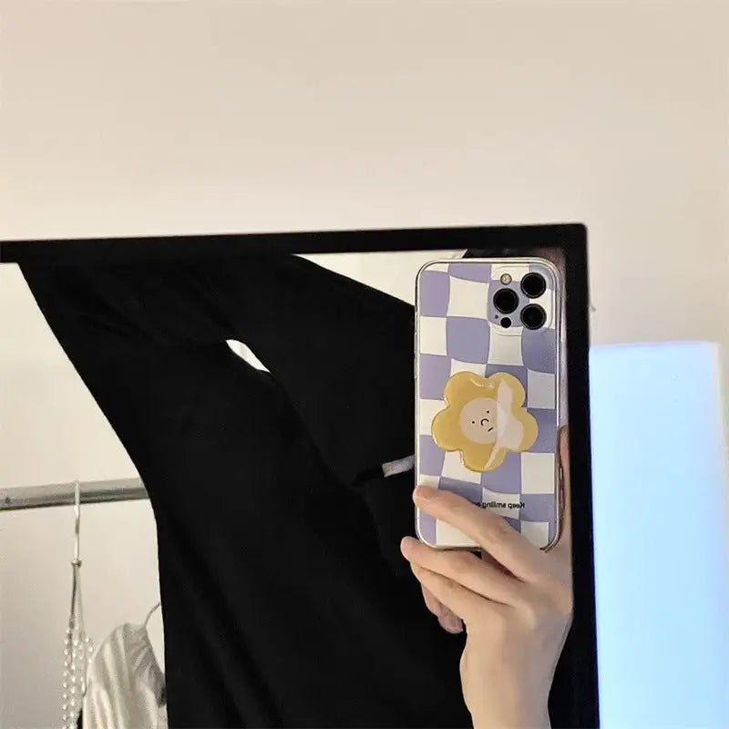 Grid Printing With Flower Holder iPhone Case BP335 - iphone 