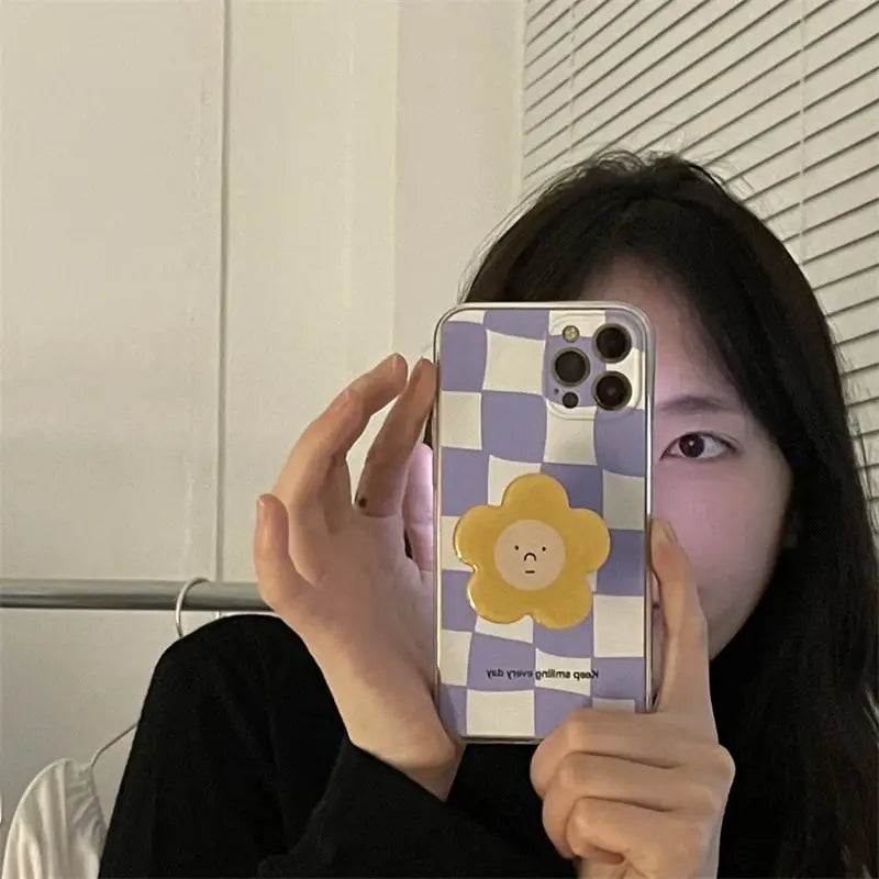 Grid Printing With Flower Holder iPhone Case BP335 - iphone 