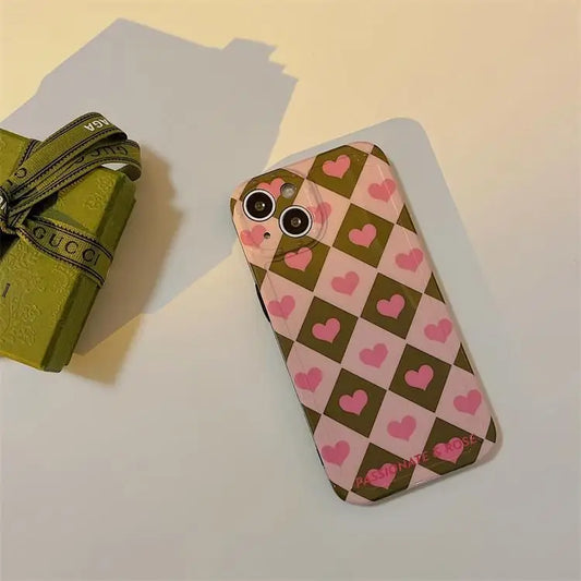 Heart Argyle Phone Case - iPhone 13 Pro Max / 13 Pro / 13 / 13 mini / 12 Pro Max / 12 Pro / 12 / 12 mini / 11 Pro Max / 11 Pro / 11 / SE / XS Max / XS / XR / X / SE 2 / 8 / 8 Plus / 7 / 7 Plus-2