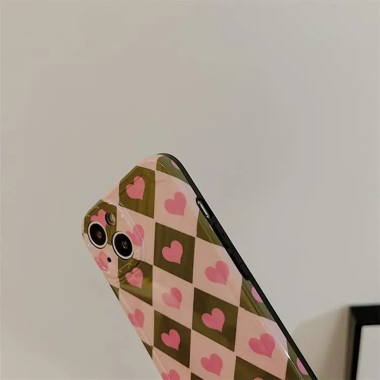 Heart Argyle Phone Case - iPhone 13 Pro Max / 13 Pro / 13 / 13 mini / 12 Pro Max / 12 Pro / 12 / 12 mini / 11 Pro Max / 11 Pro / 11 / SE / XS Max / XS / XR / X / SE 2 / 8 / 8 Plus / 7 / 7 Plus-12