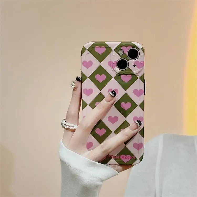 Heart Argyle Phone Case - iPhone 13 Pro Max / 13 Pro / 13 / 13 mini / 12 Pro Max / 12 Pro / 12 / 12 mini / 11 Pro Max / 11 Pro / 11 / SE / XS Max / XS / XR / X / SE 2 / 8 / 8 Plus / 7 / 7 Plus-14