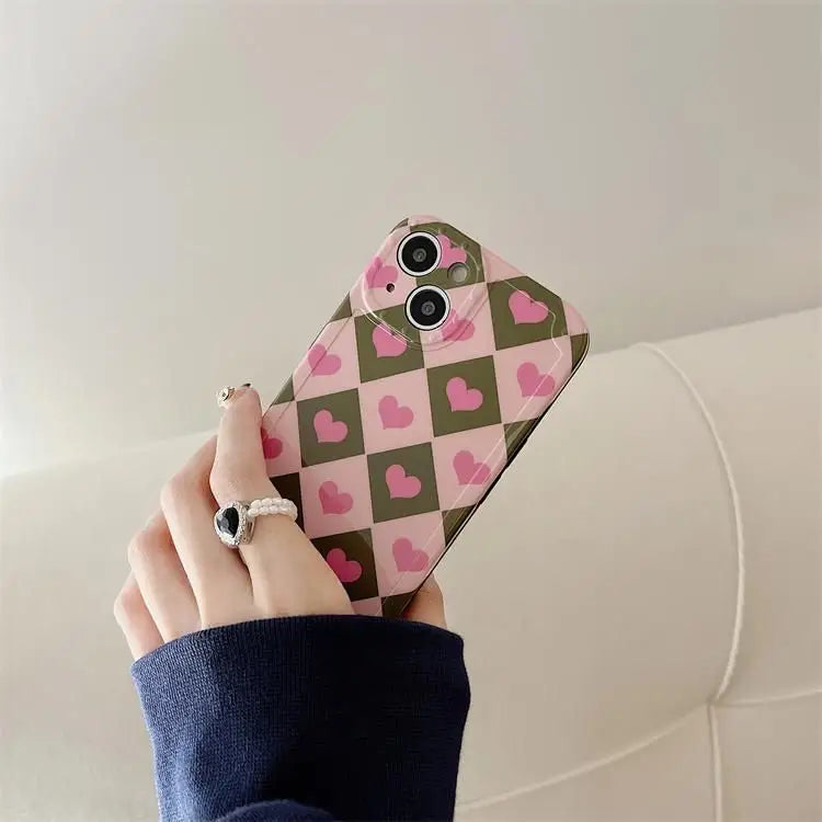 Heart Argyle Phone Case - iPhone 13 Pro Max / 13 Pro / 13 / 13 mini / 12 Pro Max / 12 Pro / 12 / 12 mini / 11 Pro Max / 11 Pro / 11 / SE / XS Max / XS / XR / X / SE 2 / 8 / 8 Plus / 7 / 7 Plus-8