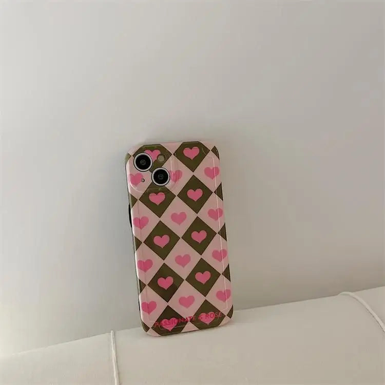 Heart Argyle Phone Case - iPhone 13 Pro Max / 13 Pro / 13 / 13 mini / 12 Pro Max / 12 Pro / 12 / 12 mini / 11 Pro Max / 11 Pro / 11 / SE / XS Max / XS / XR / X / SE 2 / 8 / 8 Plus / 7 / 7 Plus-7